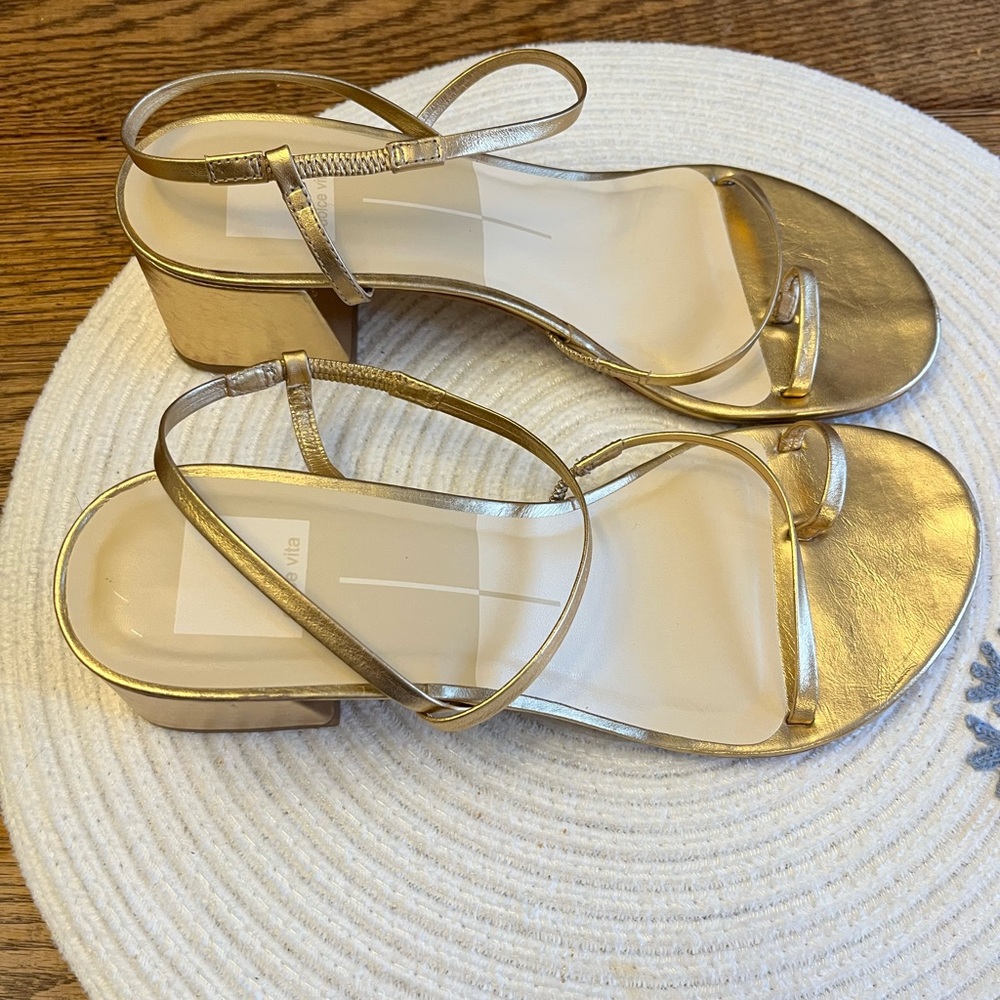 Dolce Vita Metallic Gold Strappy Block Heel Sandals - Picture 3 of 7